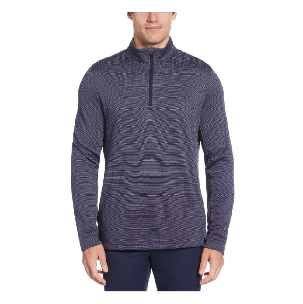 Men's Ben Hogan Micro Jacquard 1/4 Zip Long Sleeve Golf Pullover Peacoat Colored